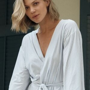 Elegant Blue Striped Women's Robe